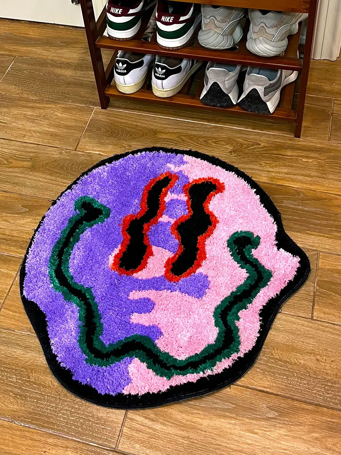 Pink and Purple Trippy Smiling Face Rug