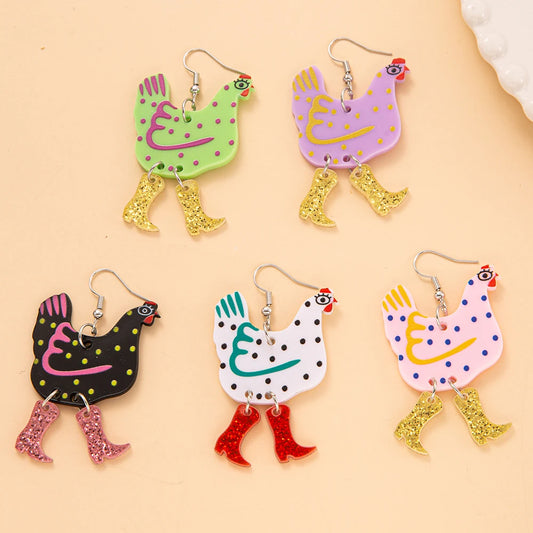 Festive Fowl ~ ๐Chicken with Cowboy Boots Dangle Earrings!๐ข
