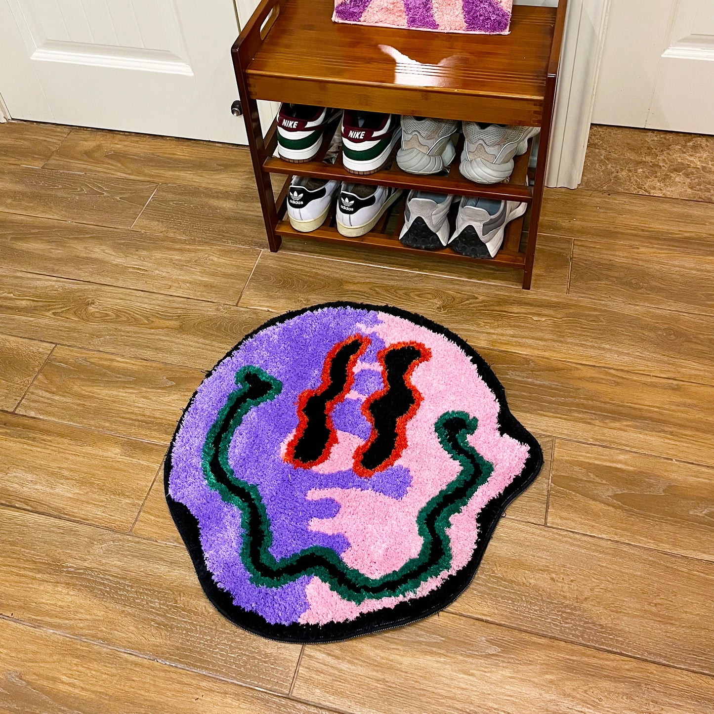 Pink and Purple Trippy Smiling Face Rug