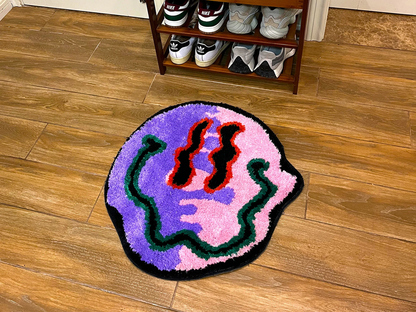 Pink and Purple Trippy Smiling Face Rug