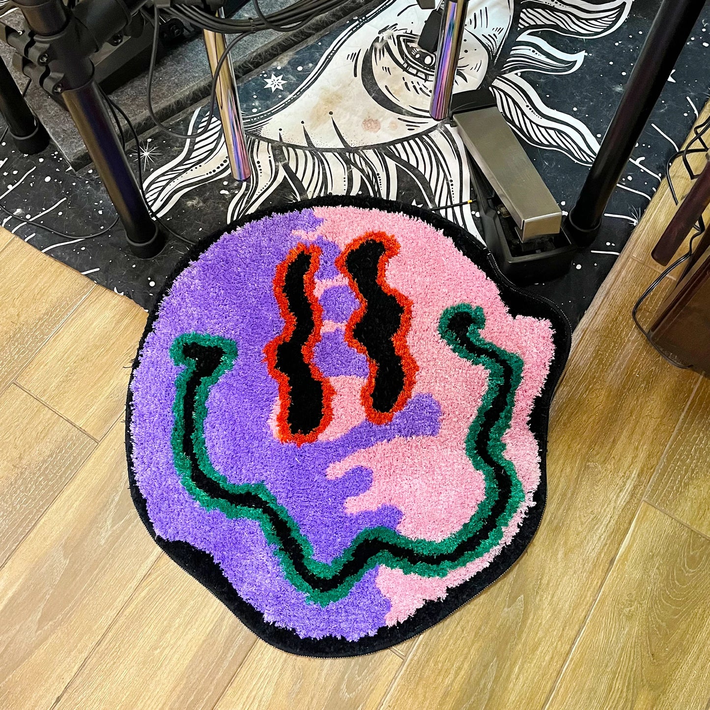 Pink and Purple Trippy Smiling Face Rug