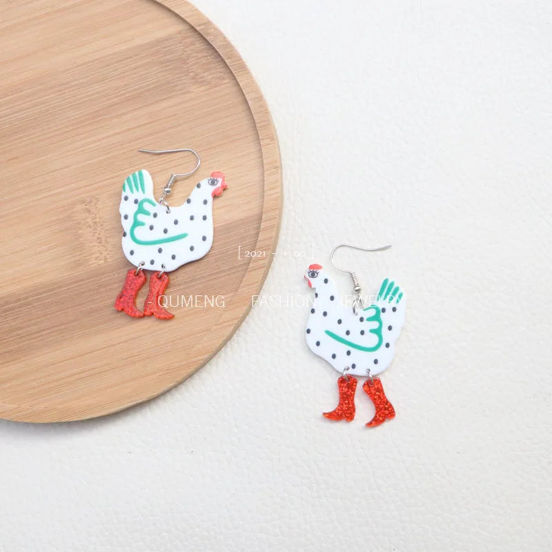 Festive Fowl ~ 🐓Chicken with Cowboy Boots Dangle Earrings!👢