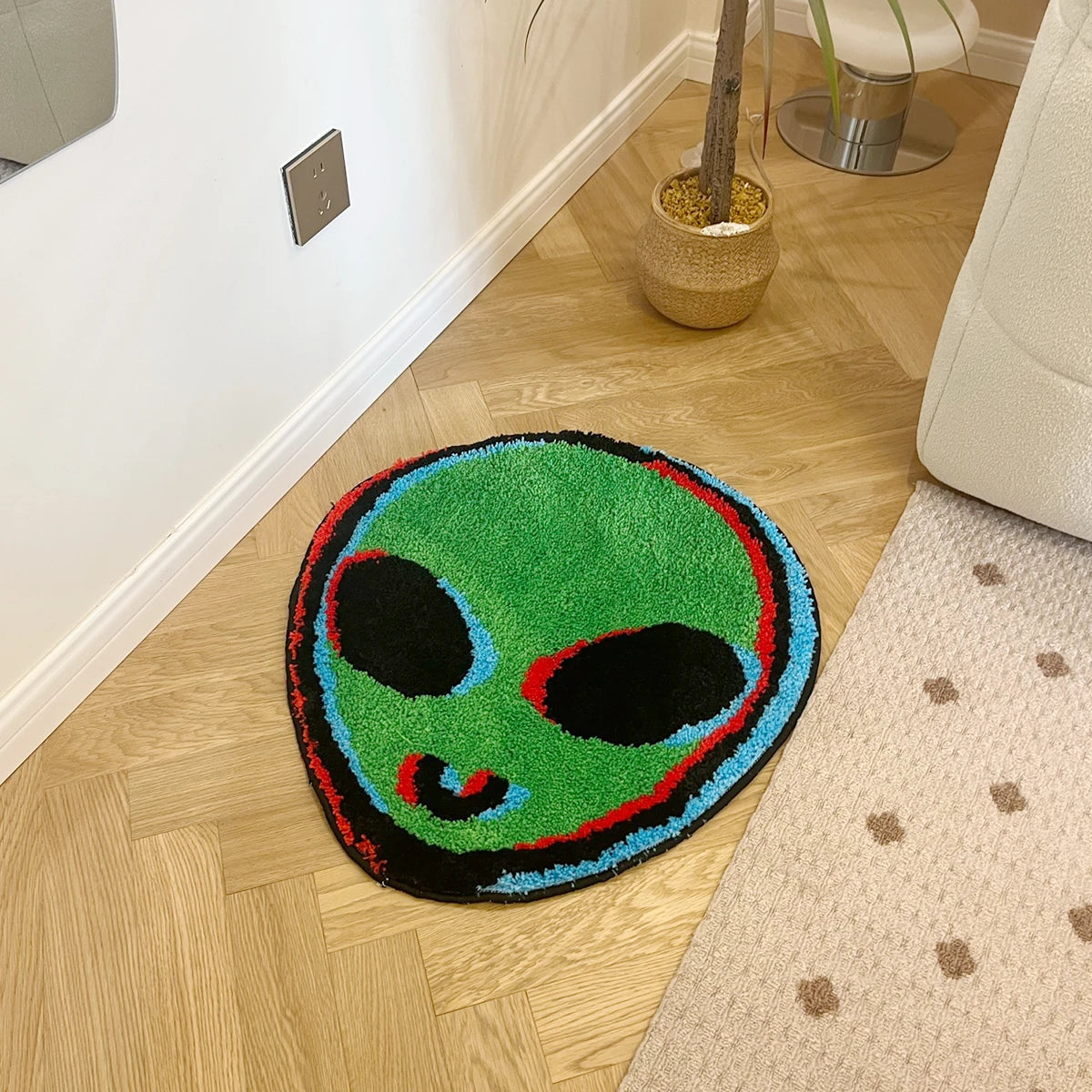 👽 Trippy Green Alien Tufted Rug Art / Mat