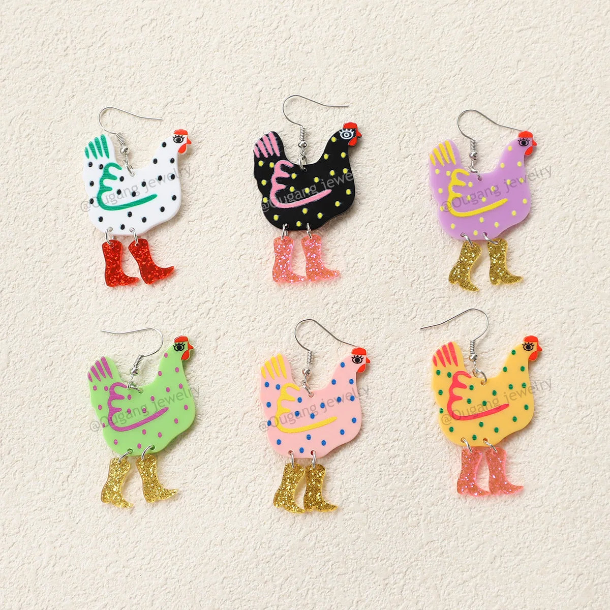 Festive Fowl ~ 🐓Chicken with Cowboy Boots Dangle Earrings!👢