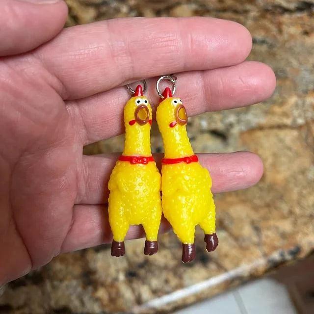 Rubber Chicken Earrings (actually honk!)