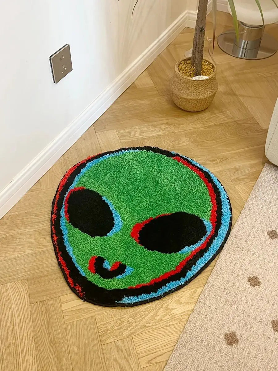 👽 Trippy Green Alien Tufted Rug Art / Mat