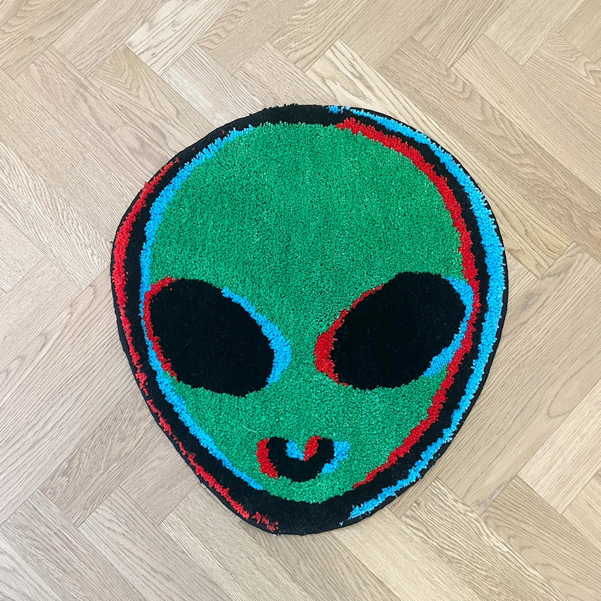 👽 Trippy Green Alien Tufted Rug Art / Mat