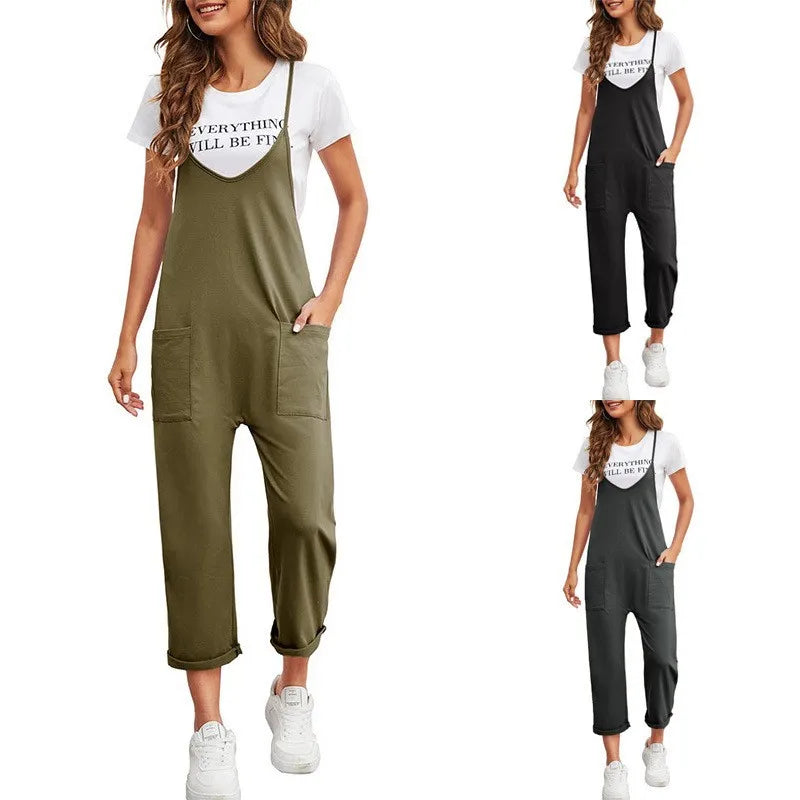 "Sunday Chill" Loose Strap Straight Jumpsuit