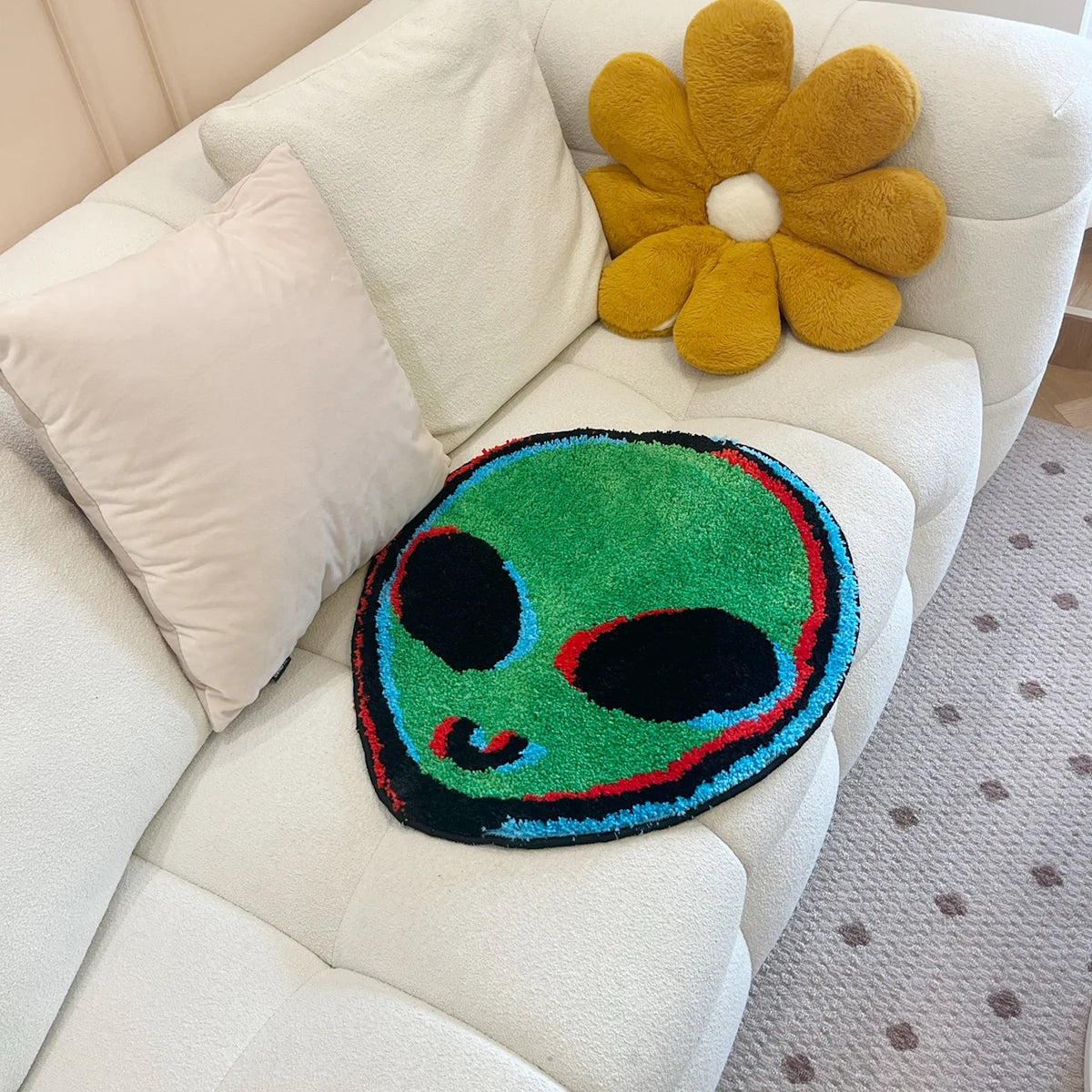 👽 Trippy Green Alien Tufted Rug Art / Mat