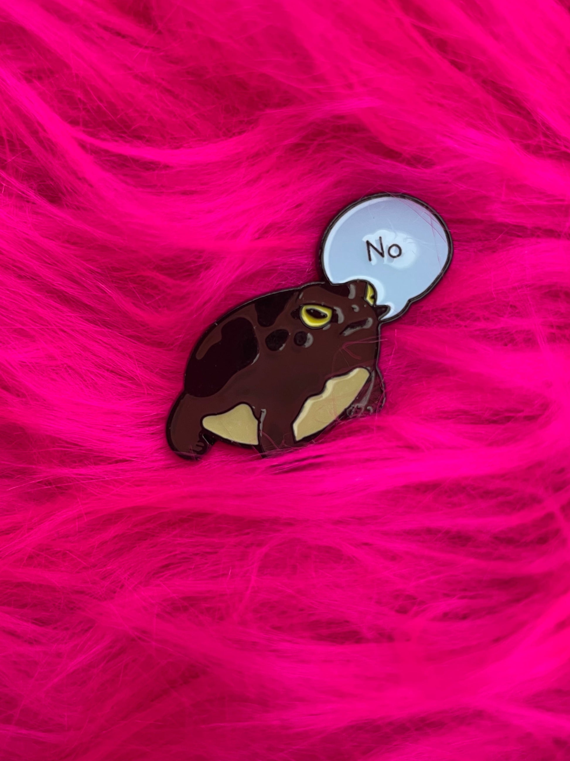 frog saying no, enamel pin