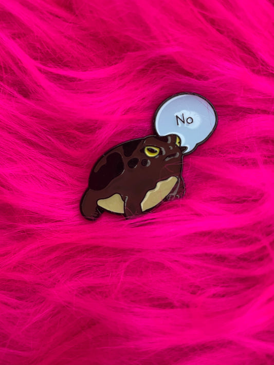 frog saying no, enamel pin